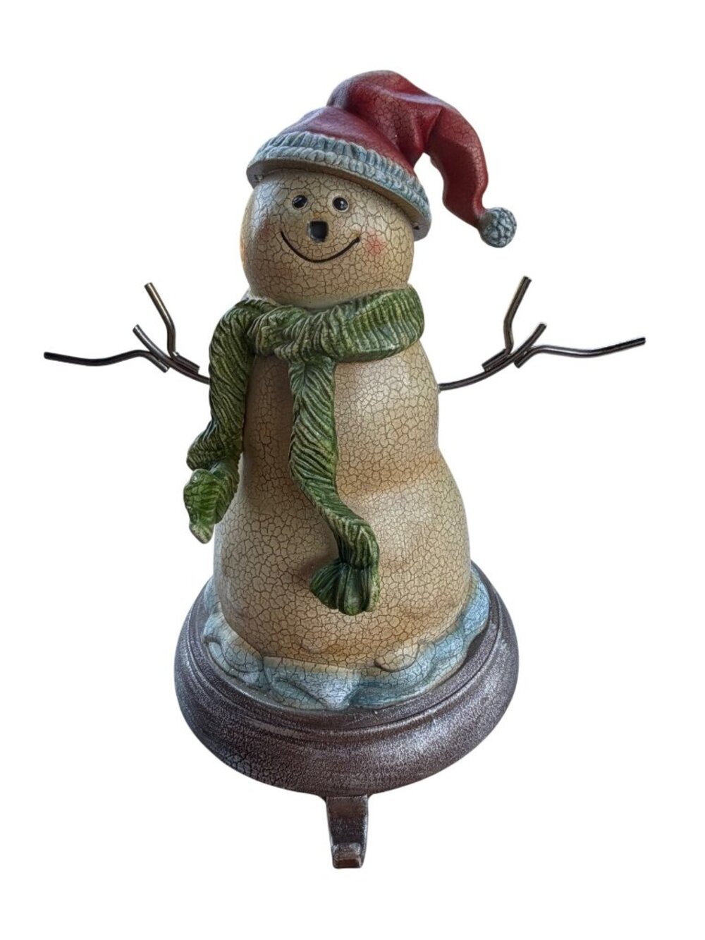 Heavyweight Vintage-Style Crackle-Finish Snowman Stocking Holder 9" Tall